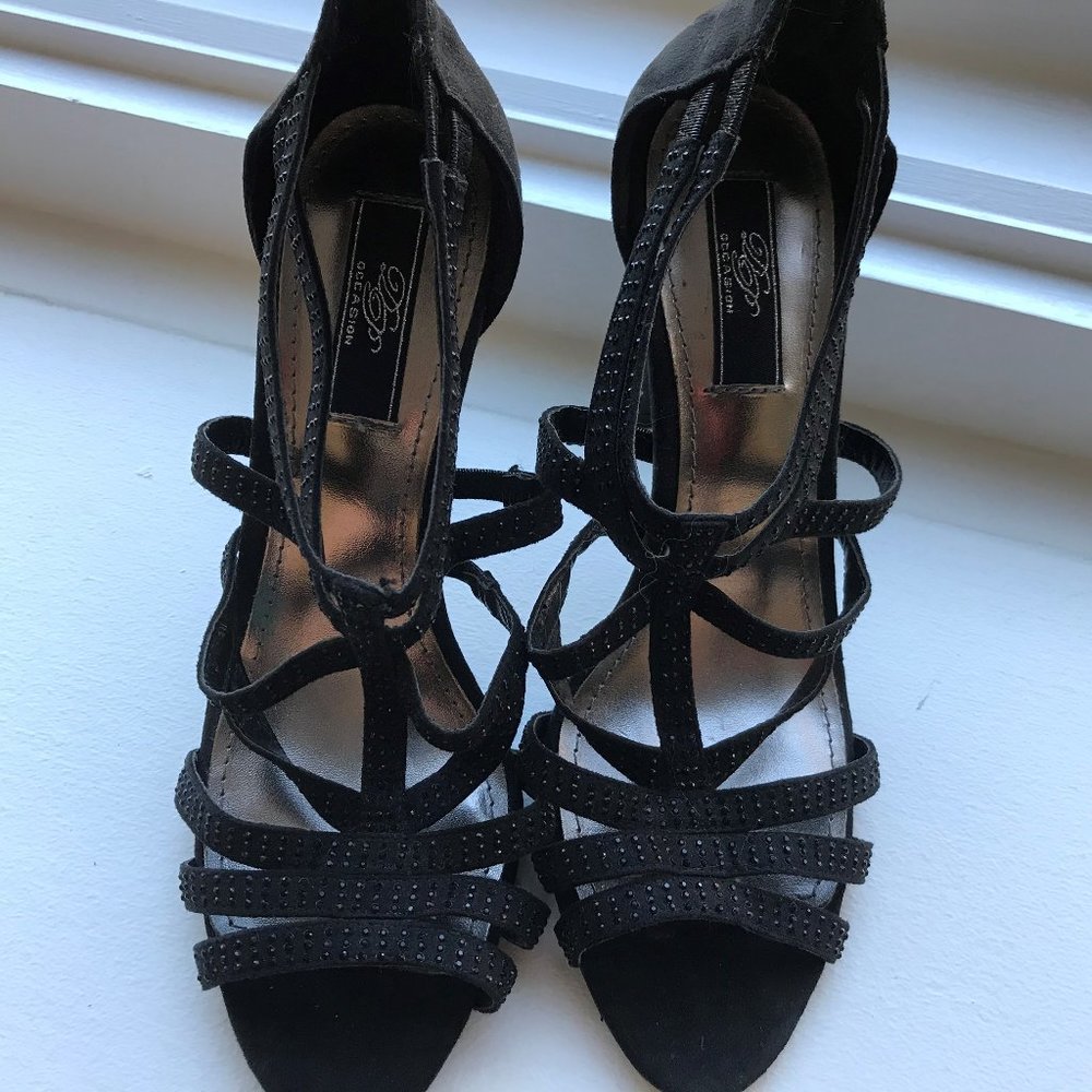 Black strappy heeled evening sandals US size 7.5